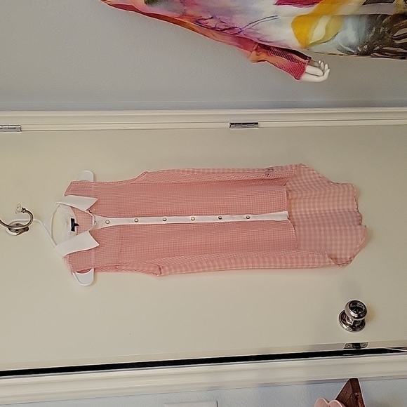 MONTEAU Anthropologie Gingham Sheer Button Down High-Low Sleeveless Blouse - Picture 2 of 10